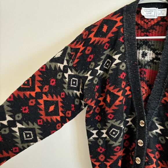 VTG Babette & Partners Aztec Cardigan Sweater Multicolor Funky - Womens Size Med - Picture 4 of 8